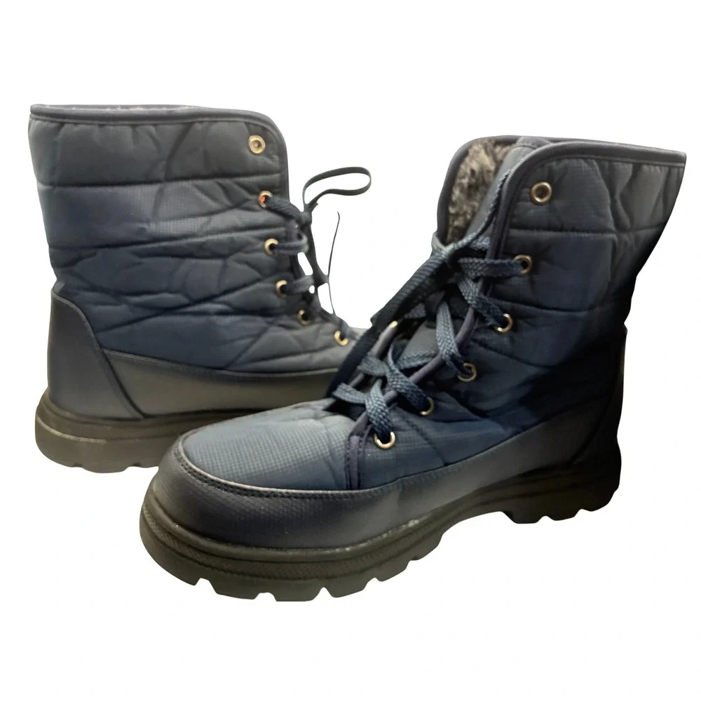 Snow Boots Size 11 Navy Blue Quilted Faux Fur Lined Winter Cold Weather